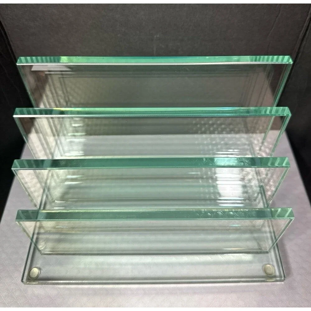 Vintage Modern Heavy Glass Letter Sorter | 4-Tier Graduated Mail Organizer MCM